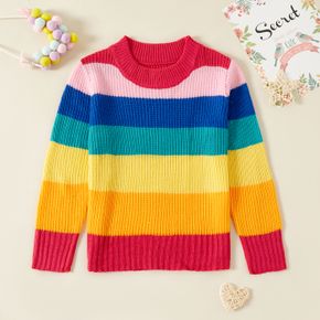 Trendy Kid Girl Striped Rainbow Chunky Knit Sweater